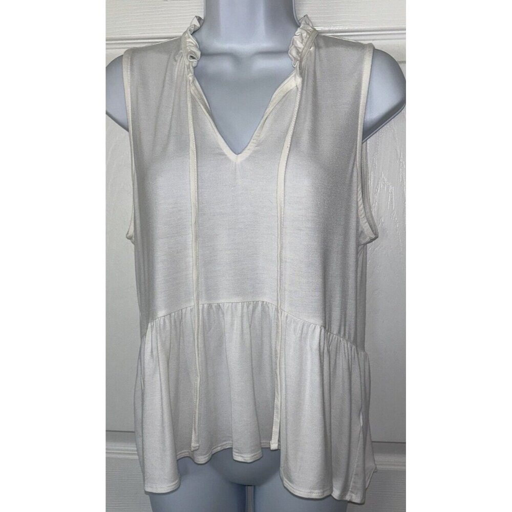 NWT J Crew Sz SMALL White Ruffle Tie Front Sleeveless Knit Blouse Shirt Stretch